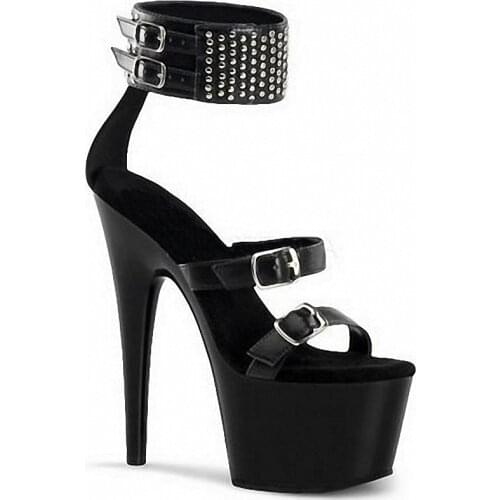 Gothic Rivet Thick Platform Sandals Women Sexy High Stripper Heels Punk 7 Inches Shallow 17CM Fetish Props Fashion Trend Paint