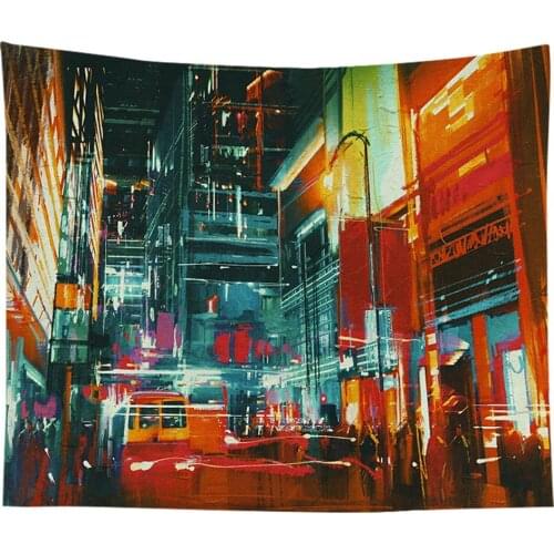 Nordic Street Scenery Tapestry Building City Street Night View Hanging Cloth Bedroom Room Decoration Cloth Yoga Mats Blankets