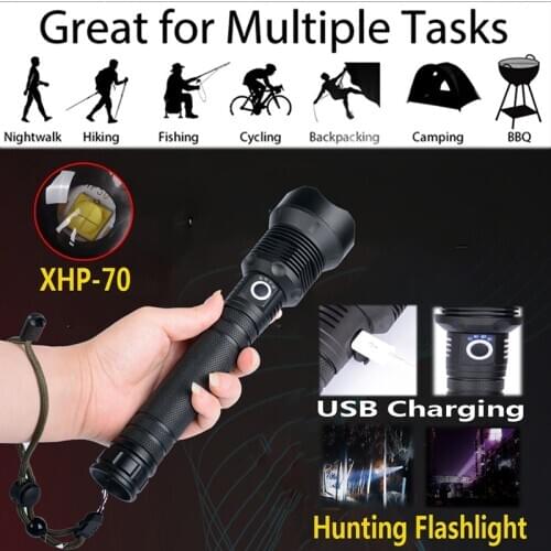 Super Bright Flashlight LED High Lumens Flashlights Emergency Strobe Rechargeable Zoomable Waterproof Powerful Flash GQ