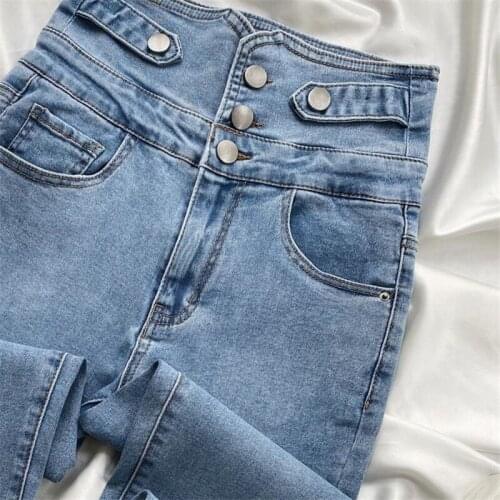 Light Blue High-Waisted Jeans Women Autumn 2021 Tight-Fitting And Thin Nine-Point Pants Calças Jeans Femininas Com Frete Gratis