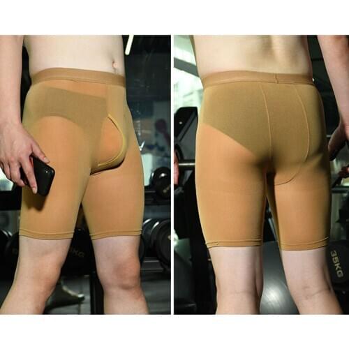Men Ultra-thin Underwear Transparent Men Boxer Sculpting Half-length Solid Sheer U Convex Pouch Boxer Long Underwear Gay Wear