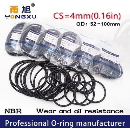 5PCS/lot Black NBR Sealing O-Ring CS4mm OD52/55/60/65/70/75/80/85/90/95/100*4mm O Ring Seal Rubber NBR Gasket Sealing Oil Rings