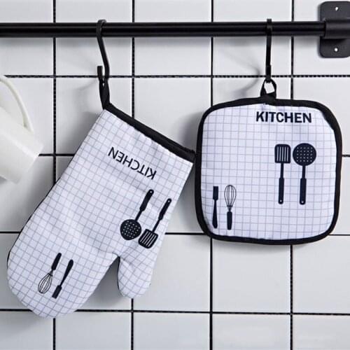 New Thickened Kitchen Microwave Oven Oven Gloves Anti-Scald Gloves High Temperature Baking Insulation Gloves Pot Holder Mat
