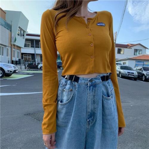 Harajuku Spring T Shirt Women Long Sleeve knitted tshirt korean chic Vintage Stretch crop Tops t shirt femme camisetas mujer