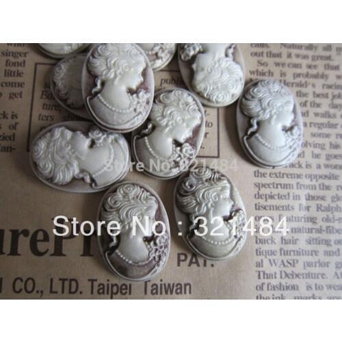 Brown 18x25mm vintage resin flat back beads lady cameo oval cabochon for bezel blank jewelry making FLC029