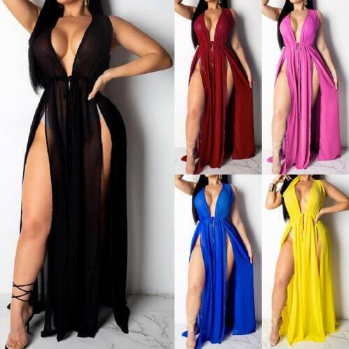 Sexy New Women Beach Cover Ups Swimwear Deep V Beach Maxi Wrap Long Dress Bikini Cover Up Sarong Kimono Kaftan Dress Beachwear