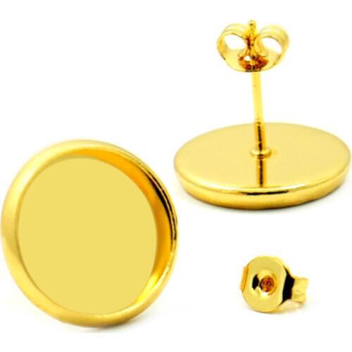 10sets/lot Fit 8mm 10mm 12mm 14mm KC Gold Not Easy To Fade Earrings Blank Base Frame Inlaid Glass Cabochon Tray Jewelry Making