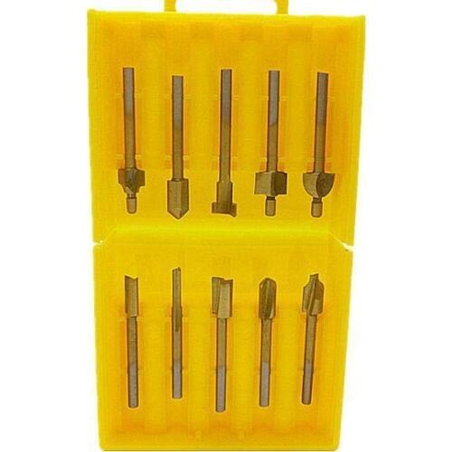 10pcs 1/8" HSS Wood Router Bits Files Titanium Coated Mini 3mm Wood Cutter Milling Fits Dremel Rotary Set Carpenter Tool w/ Case