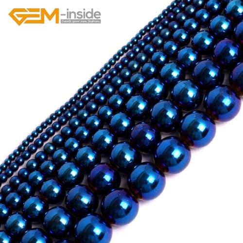 2mm-12mm Round Blue Metallic Coated Hematite Loose For Jewelry Making Beads Strand 15" DIY Bracelet Necklace Wholesale New