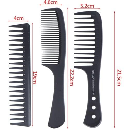 3pcs/lot Black Wide Tooth Comb Portable Black ABS Plastic Heat-resistant Large Wide Tooth Comb For Hair Styling Tool