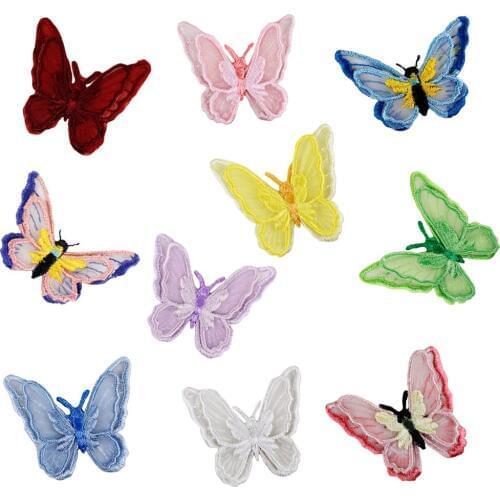 30pieces Embroidered Organdy 3D Butterfly Patches Iron on Stickers Lace Motifs Bride Veil Applique Sewing Accessories TH1029