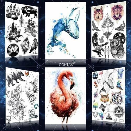 3D Flash Flamingo Blue Whale Women Girl Tattoos Stickers Men Body Arm Chest Legs Temporary Tattoo Fake Waterproof Animals Tatoos