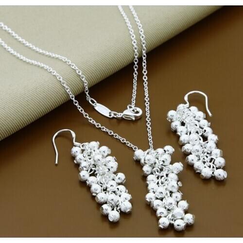 925 Sterling Silver Matte Beads Earring Necklace Set For Woman Wedding Engagement Party Fashion Charm Jewelry Gift