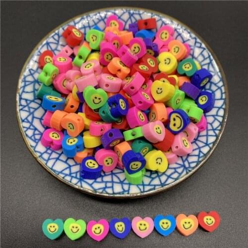 30pcs/Lot 10mm Clay Spacer Beads Heart Shape Smiley Beads Polymer Clay Beads For Jewelry Making DIY Handmade Accessories