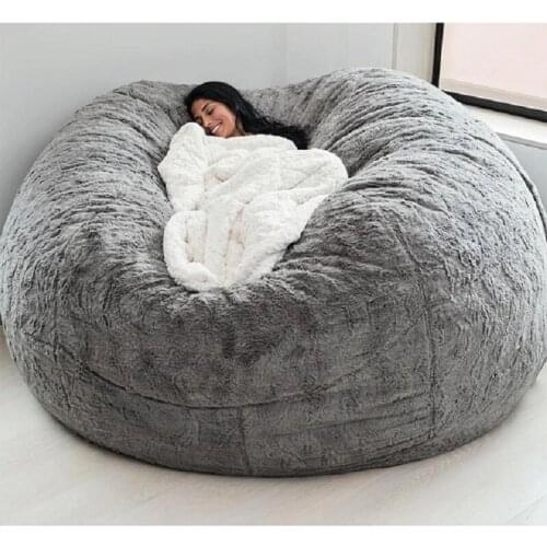 Dropshipping 200cm Giant Fur Bean Bag Cover Big Round Soft Fluffy Faux Fur BeanBag Lazy Sofa Bed Cover Living Room Furniture