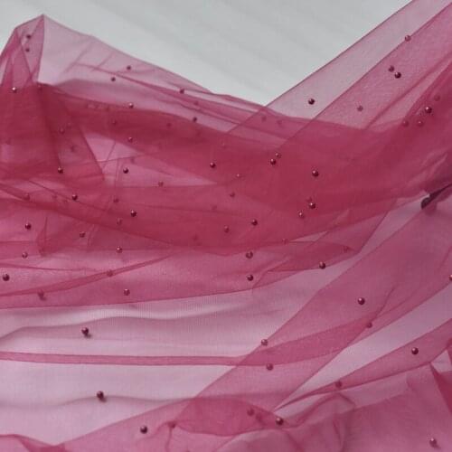 2 Yards Pearls Beaded Lace Fabric Soft Tulle Lace Fabric Bridal Veil Lace Supply DIY Wedding Dress Sewing Embellishment
