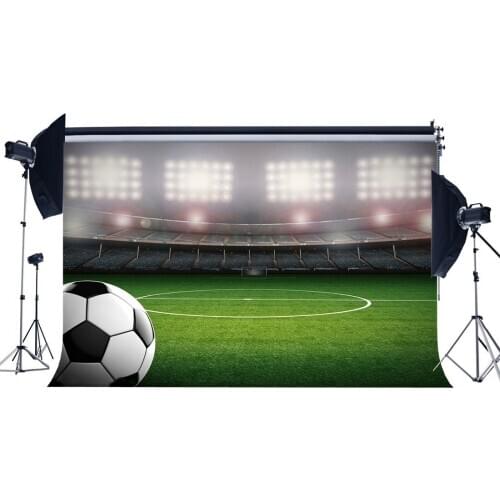 Football Field Backdrop Indoor Stadium Bokeh Stage Lights Green Grass Meadow Sports Match Photography Background