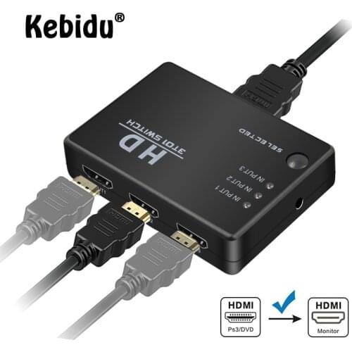 Kebidu Mini 1 to 3 Port HDMI Switch Switcher Hub Splitter Hdmi Selector For HDTV Video DVD with IR Remote Control For DVD