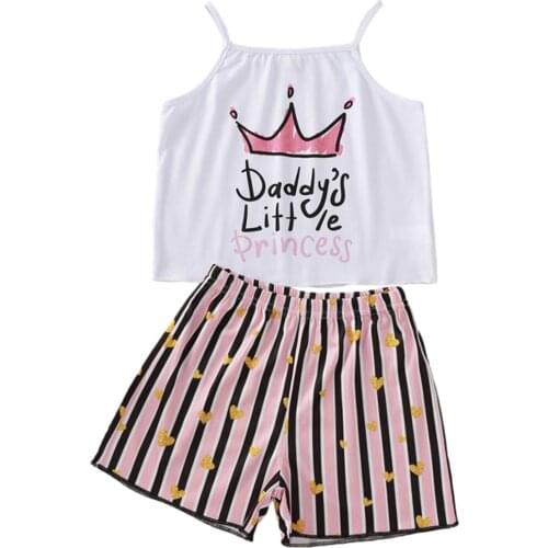 Little Baby Girl Clothing Summer Two Piece Casual Set Sleeveless Fashion Letter Suspender T-shirt Striped Elastic Short Pants