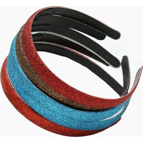 Hot Sale 1 pc 15mm Glitter Ribbon Covered Hairband Girls Sparkly Headband with Tooth for Women Headwear 10 colors Available