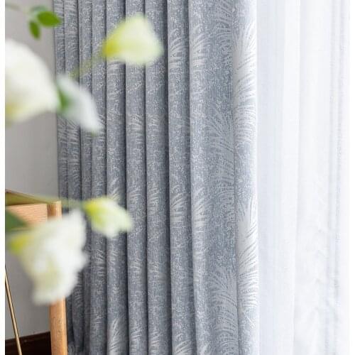 Small Fresh Pastoral Embroidery Feather Leaf Curtains for Living Room Bedroom Floor-to-ceiling Windows Floating Curtains Custom