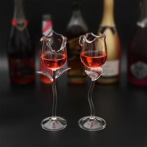 Fancy Red Wine Goblet Wine Cocktail Glasses 100ml Rose Flower Shape Wine Glass Party Barware Drinkware