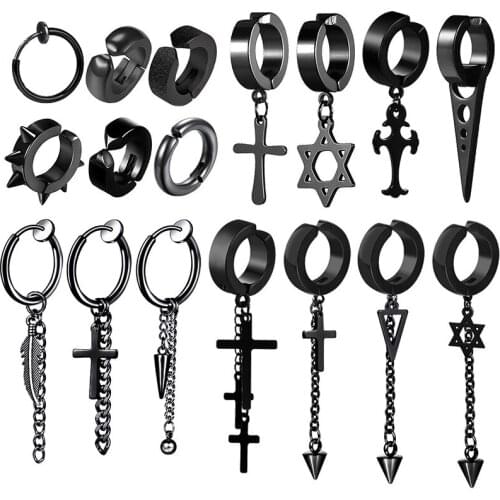 New Popular 1 piece Stainless Steel Painless Ear Clip Earrings For Men/Women Punk Black Non Piercing Fake Earrings Jewelry Gifts