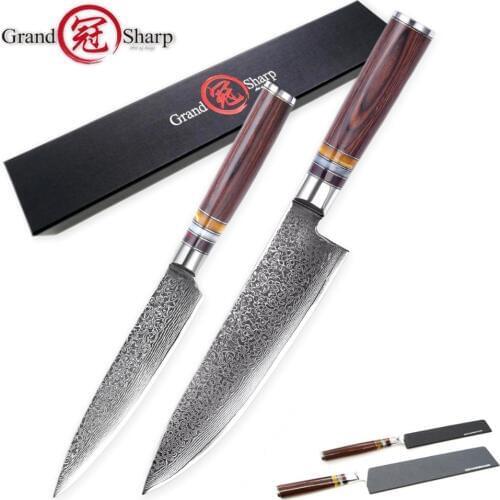 Damascus Knife Set 2 Pcs Chef Kitchen Knives Japanese Damascus vg10 Stainless Steel Chef Utility Kitchen Accessories Gadgets NEW