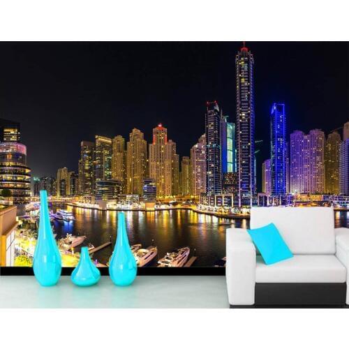 Papel de parede House Skyscrapers Dubai City Building night time 3d wallpaper,living room TV sofa wall bedroom bar cafe murals