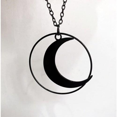 Large Crescent Black Moon Pendant Necklace Chain Vegan Lunar Witch Pagan Wicca Goth Gothic 90s Grunge Luck Necklace