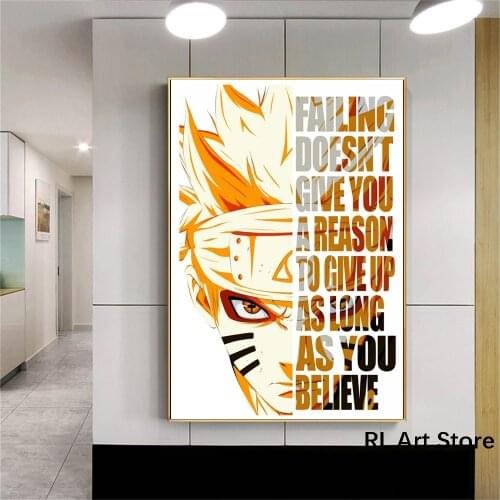 Popular Motivation Quote Canvas Art Posters and Prints Wall Art Japanese Anime Painting for Children Room Cuadro Home Decoration