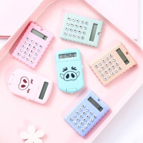 Portable Cartoon Calculator Pocket Size 8 Digits Display Mini Ultra-Thin Button Battery Cute Calculator Creative School Student
