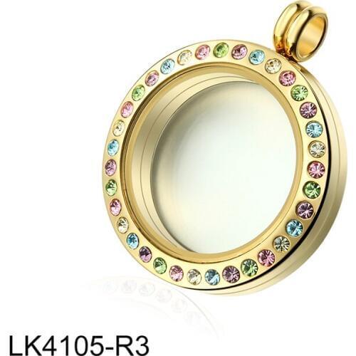 Rainbow Rhinestone With Memory living glass locket Plain 316L Stainless Steel Golden Plating, photo locket for Women