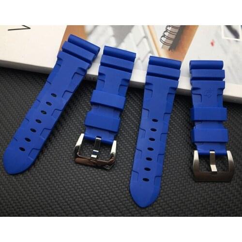 24mm 26mm nature rubber silicone bright blue Watch Band for Panerai strap for PAM belt Tang buckle Wrist Watch Bracelet tools