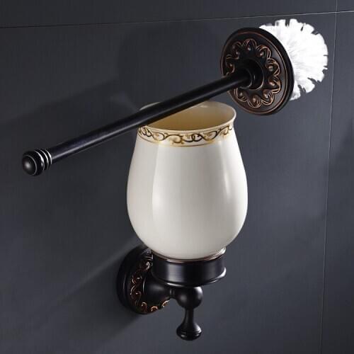 Belt supply toilet brush black wave series bathroom hangs on the surface of wire drawing brass ceramic cup toilet brush