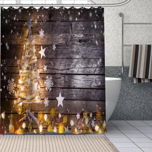 Custom Christmas Tree Art Shower Curtains Waterproof Fabric Cloth Bathroom Decoration Supply Washable Bath Room Curtain