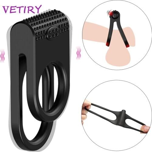 Silicone Vibrator Penis Ring Cock Ring Sex Toys for Men Erection Dual Ring Delay Ejaculation Scrotum Bind Penis Enlargement