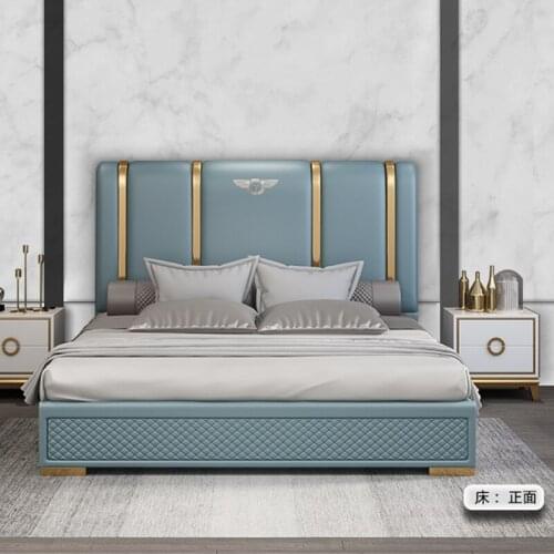 Light luxury double wedding bed oak wood 1.5m -1.8m bed with storage box leather bed