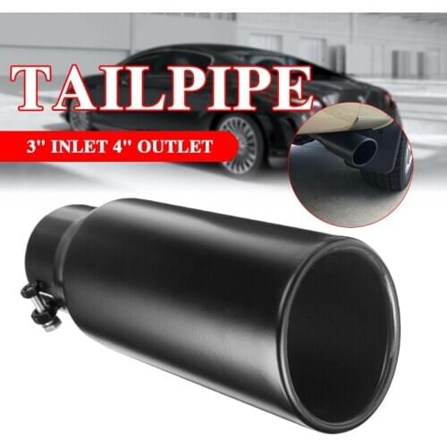 Universal Black Car Exhaust Muffler 3" Inlet 4" Outlet Exhaust Tip Tail Stainless Steel Rear Pipe Air Outlet