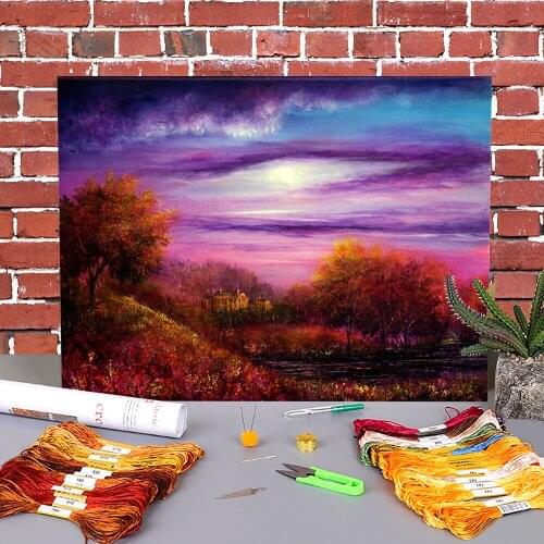 Natural Scenery Spring View Printed Water-Soluble Canvas 11CT Cross-Stitch Complete Kit Embroidery DMC Threads Different