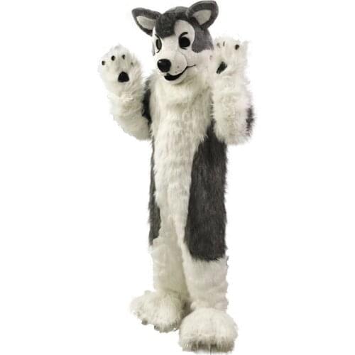 Adult Gray Wolf Husky Dog Fursuit Mascot Costume Party Dress Outfits Clothing Promotion Carnival Hallowen Cosplay Unsiex Gift