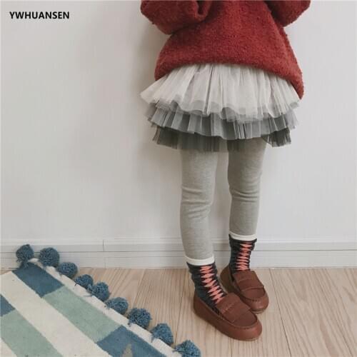 YWHUANSEN 2018 Autumn Girls Gauze Tutu Skirt Leggings Cotton Skinny Childrens Trousers Girls Princess Warm Pants Toddler Kids