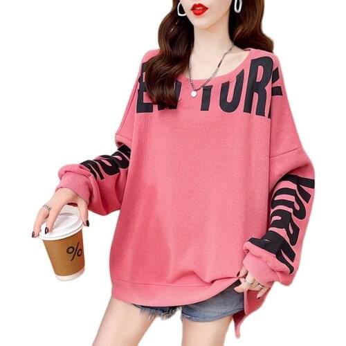 Women Hoodie Letters Print Sweatshirt Pullover Fleece Long Sleeve O Neck Loose Girls Sweatshirt Streetwear Casual 2021 Autumn