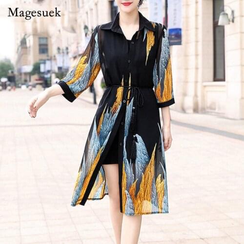 Summer Sun Protection Women Long Blouses Super Thin Floral Chiffon Cardigan Half Sleeve Loose Flower Print Blouse Shirts 9122 50
