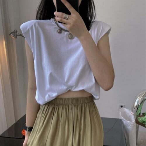 Summer womens casual solid color round neck sleeveless loose T-shirt