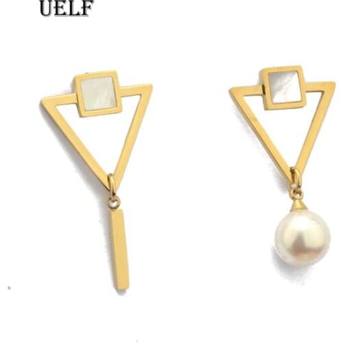 Uelf 2019 New Korean Symphony Simulated Pearl Shell Metal Long Tassel Drop Earrings Sweety Jewelry For Women Pendientes Gift