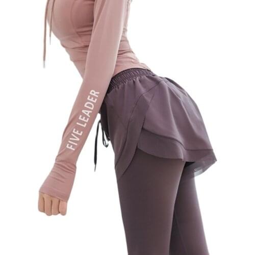 Female Fitness Pants tension Quick-drying Net yarn Movement running,Yoga pants spring and summer Fake two-piece set