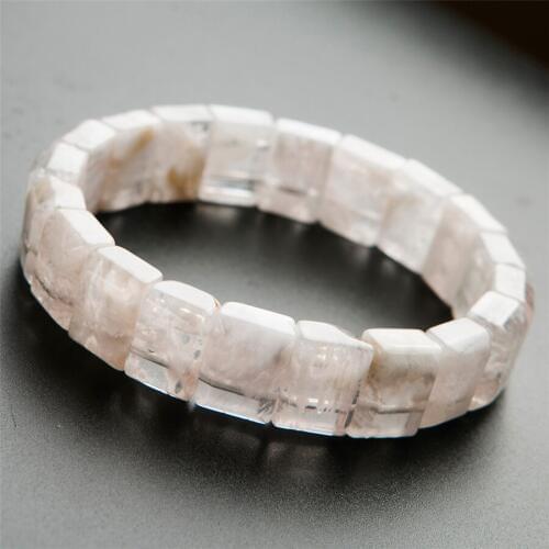 Genuine Natural White Phantom Quartz Crystal Rectangle Bead Bracelet Woman Female Stretch Natural Sericite Quartz Bangle