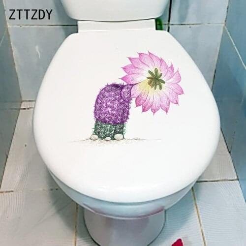 ZTTZDY 25.9×19.8CM Cartoon Cactus Flower Funny Toilet Stickers Creative Home Living Room Wall Decoration T6-0020