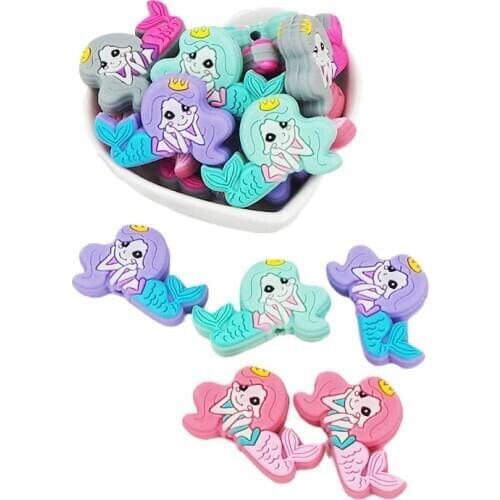 Chenkai 10pcs Silicone Mermaid Beads DIY Baby Cartoon Teether Shower Necklace Chewing Pacifier Dummy Sensory Toy Accessories
